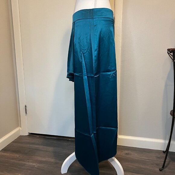 Shein Teal Unity Ruffle Trim Asymmetrical Hem Satin Skirt, Size Large - Picture 8 of 15